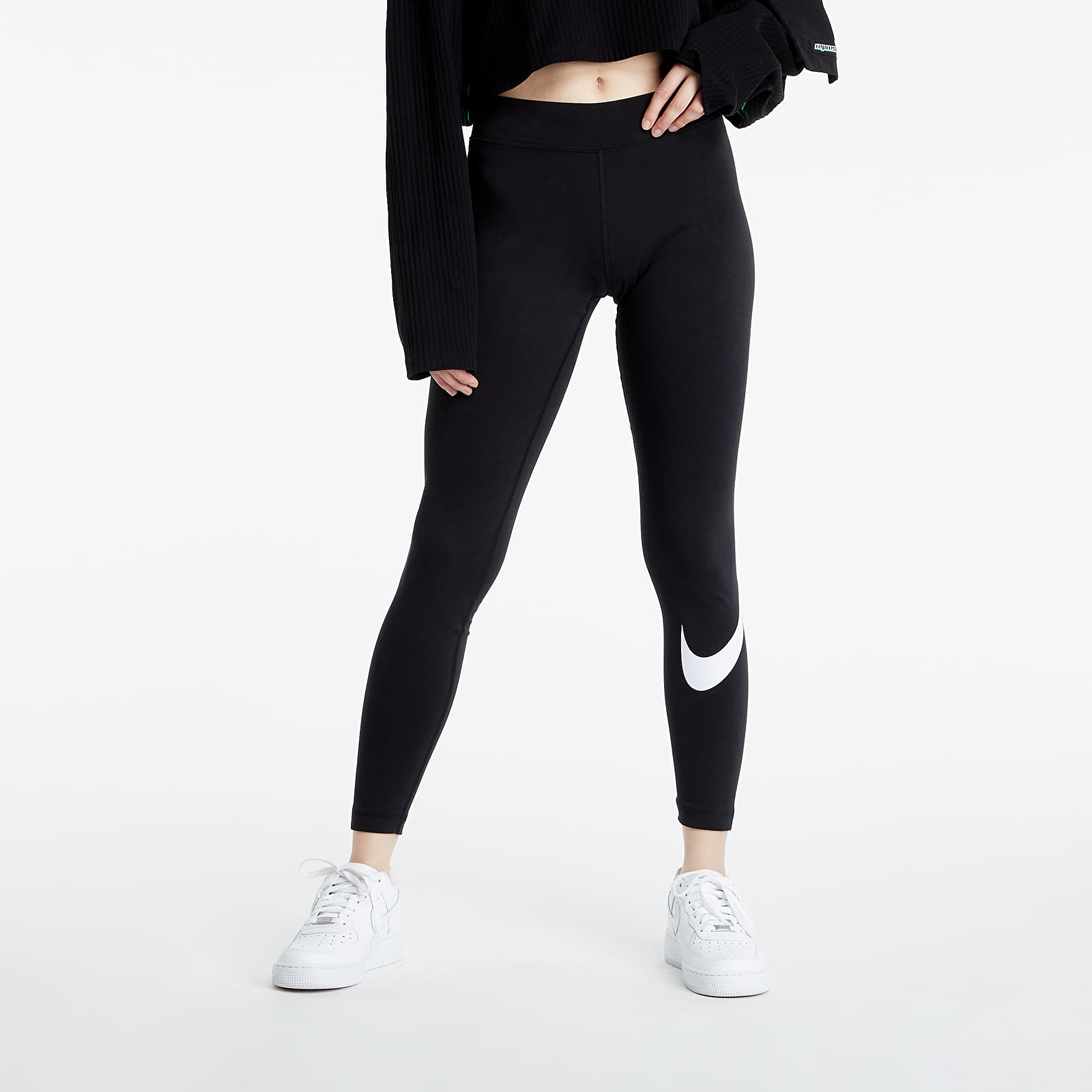 Дънки и панталони Nike Sportswear Essential GX Mid-Rise Swoosh Leggings Black/ White 732265