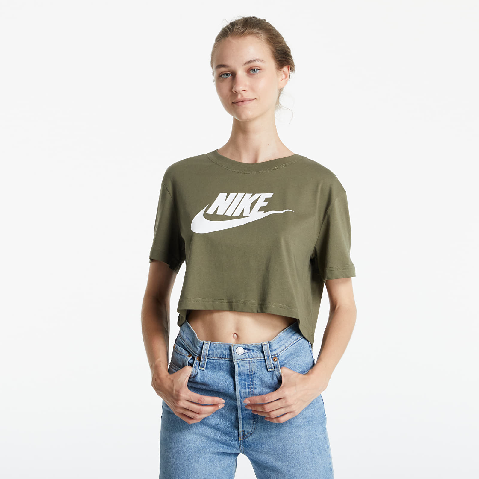 Тениски Nike Sportswear Essential Women’s Cropped T-Shirt Medium Olive/ White 803368