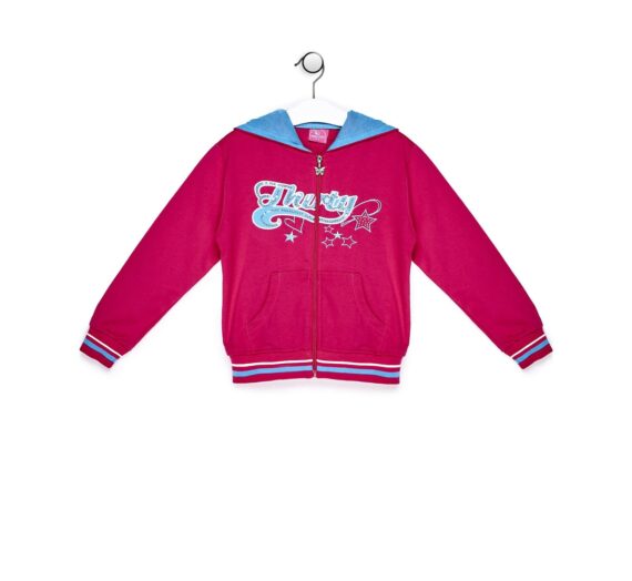 Деца  Облекло за момичета  Суичъри  Суичъри с цип Dark pink sweatshirt for a girl with a colorful print 1456604-7814530