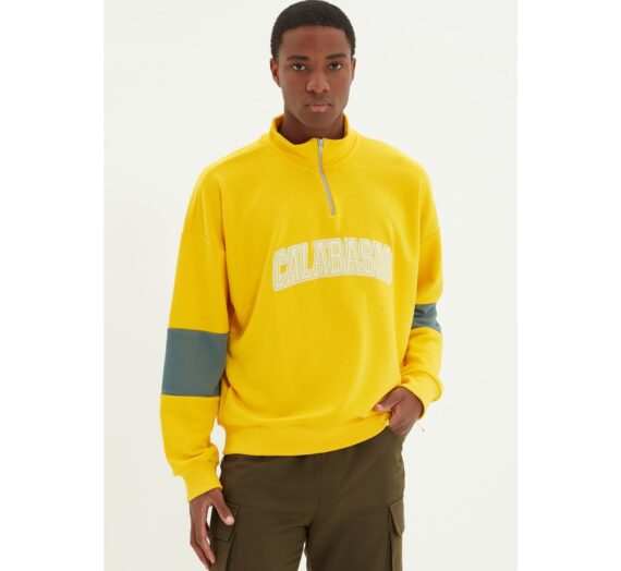 Мъже  Мъжко облекло  Суичъри  Суичъри с цип Trendyol Mustard Men’s Oversize Fit Stand Up Collar Paneled Embroidered Sweatshirt 1714075-8704337