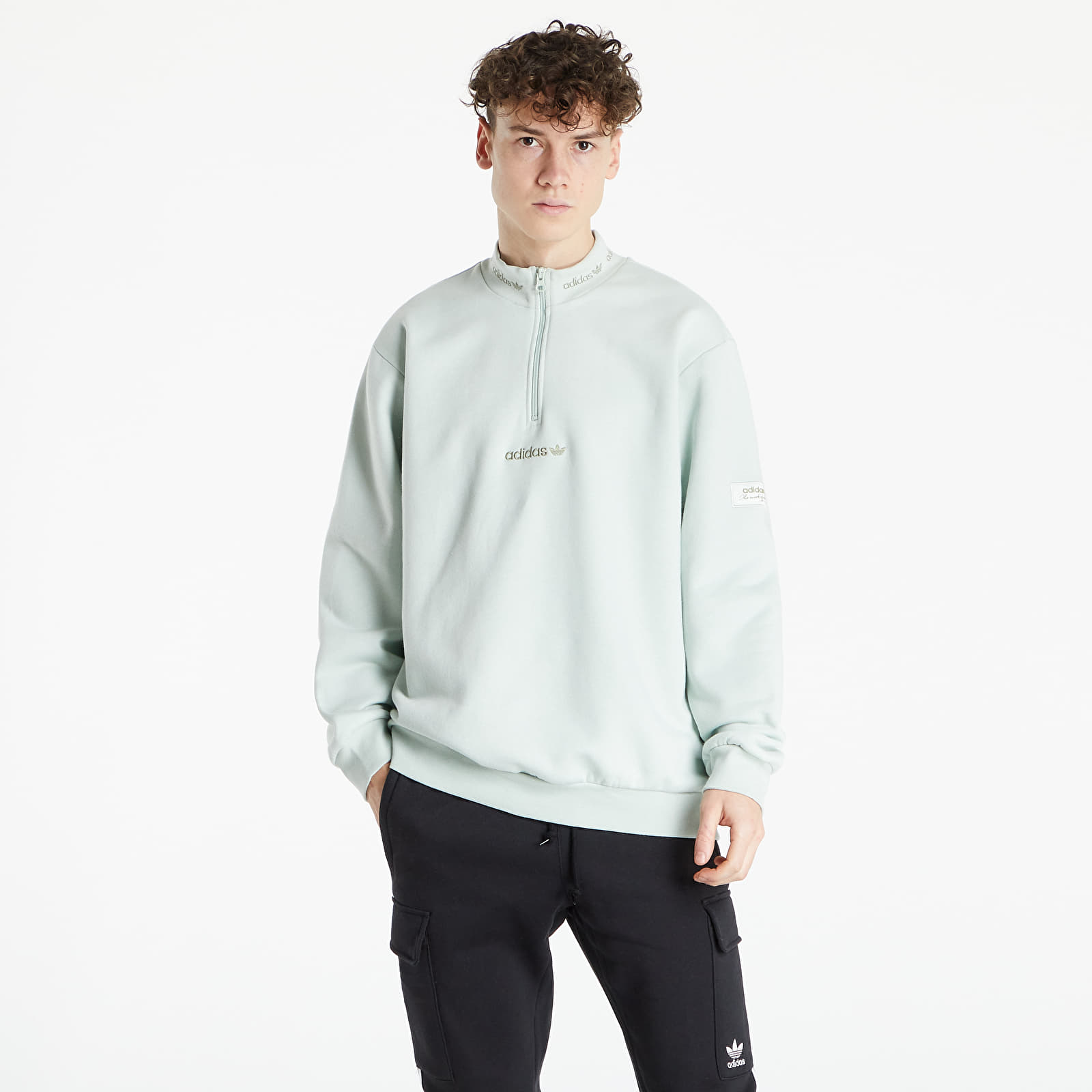 Суичъри и пуловери adidas Trefoil Linear Quaterzip Sweatshirt Hazy Green 859576