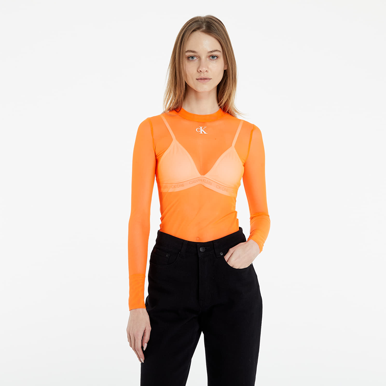 Тениски Calvin Klein Jeans Mesh High Neck Long-Sleeved Top Shocking Orange 751429