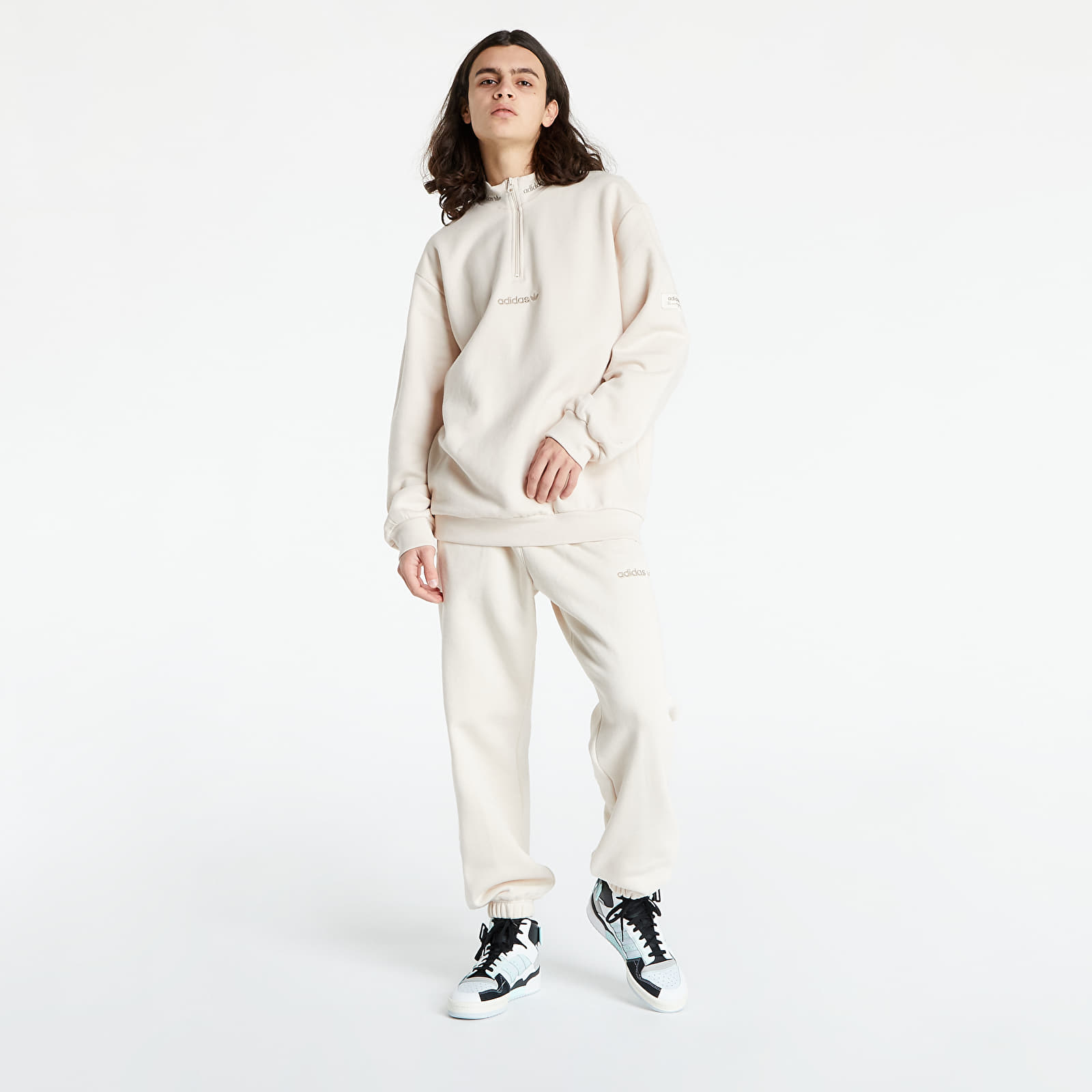Суичъри и пуловери adidas Trefoil Linear Quarter Zip Sweatshirt Linen 859564